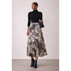 SJS Women's Floral Patchwork Midi Skirt Size Large‎ | Button Front